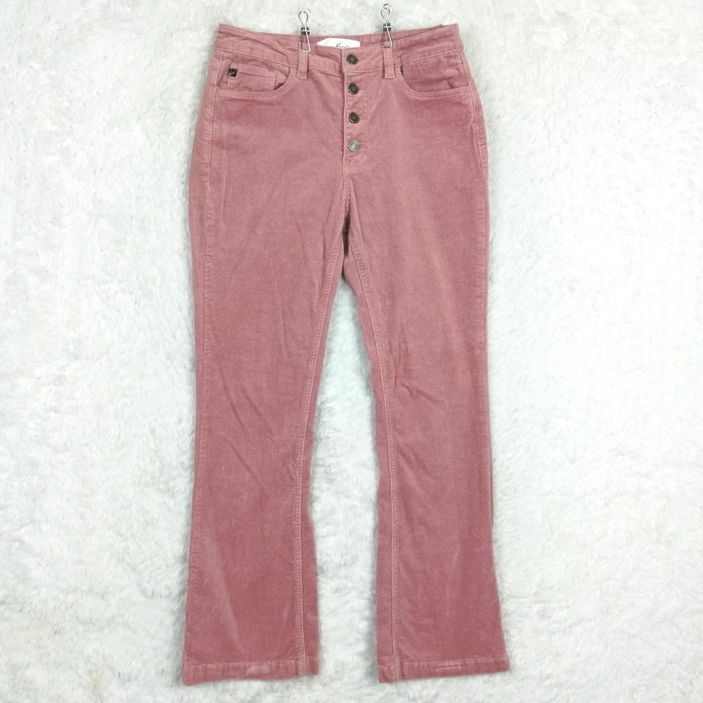 Kancan Womens Pants Flare Boot Cut Trouser Pink Corduroy Button Fly Mid Rise 28